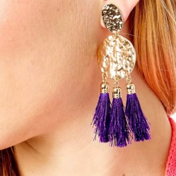 LILLY PULITZER EARRINGS-NWT PURPLE TASSEL “MERMAID GROTTO” GOLD  ⭐️PIERCED POST - Picture 4 of 7